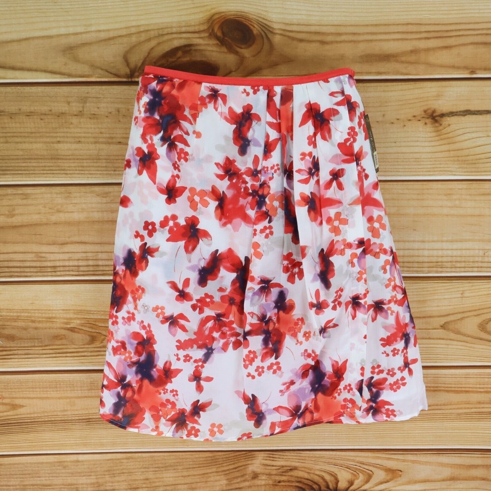 Lined Skirt Pleated Knee Length Womens‎ Size 6 White Multicolor Floral Nie + Zoe